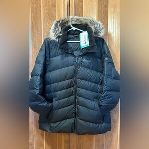 Marmot Black Quilted Jacket with Faux Fur Trim XL